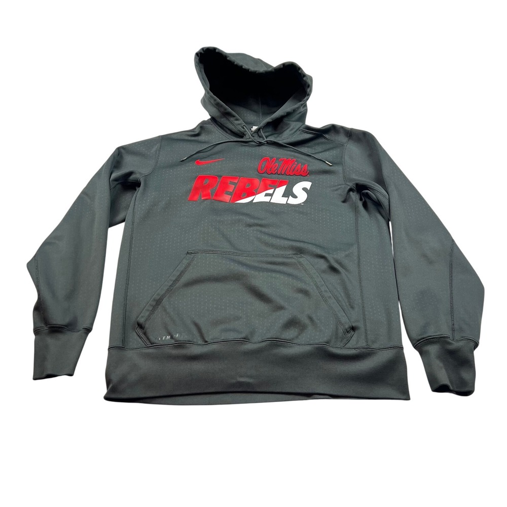 Nike Ole Miss‎ Rebels Therma-FIT Hoodie Pullover Gray Sweatshirt NCAA Fan Gear